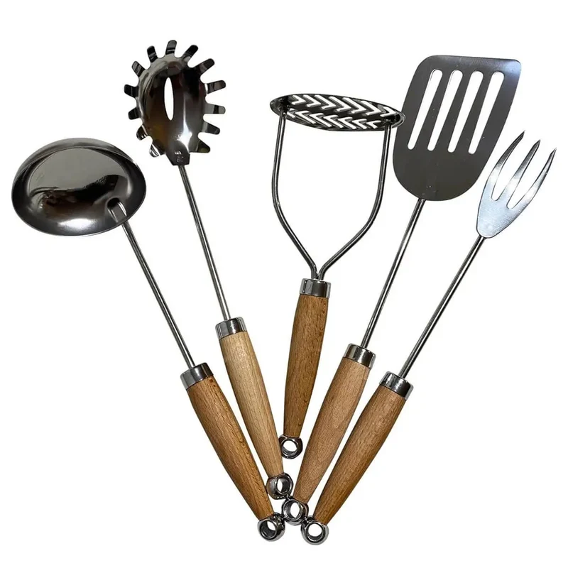 Stainless Steel & Wood Utensil Set