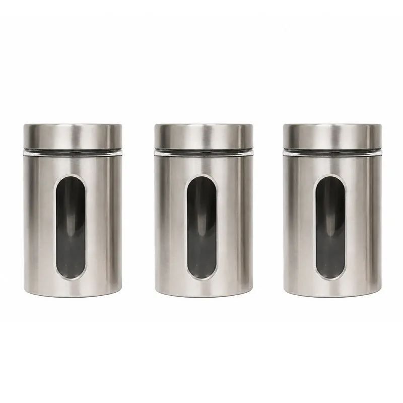 Set 3 Barattoli da Cucina in Acciaio Inox Con Finestra In Vetro Trasparente Il Gruppone