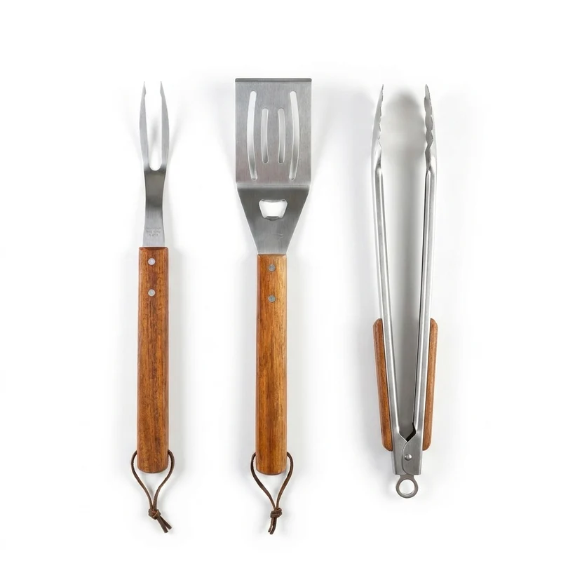 Set utensili ChefTools inox e legno di acacia ChefBBQ
