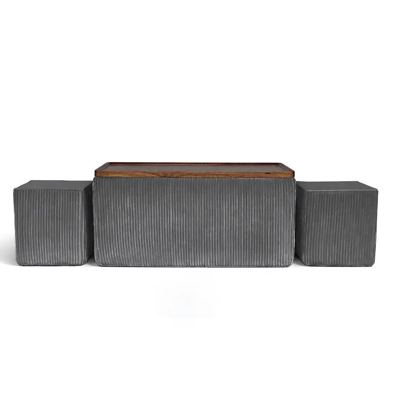 Set 3 Pouf Contenitore Quadrati con Tavolino Rettangolare Il Gruppone