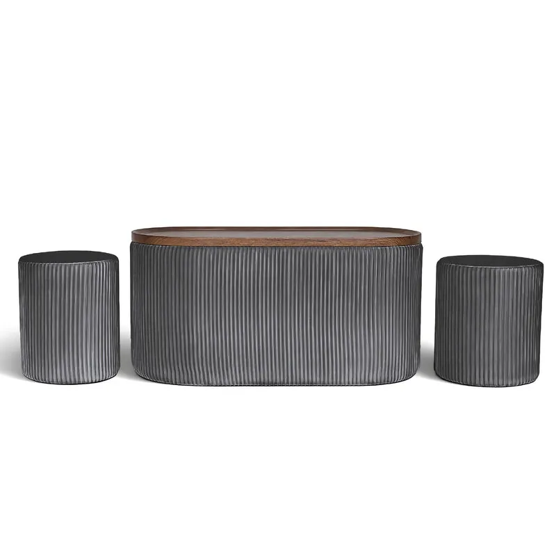 Set 3 Pouf Contenitore con Tavolino da Salotto Ovale Il Gruppone