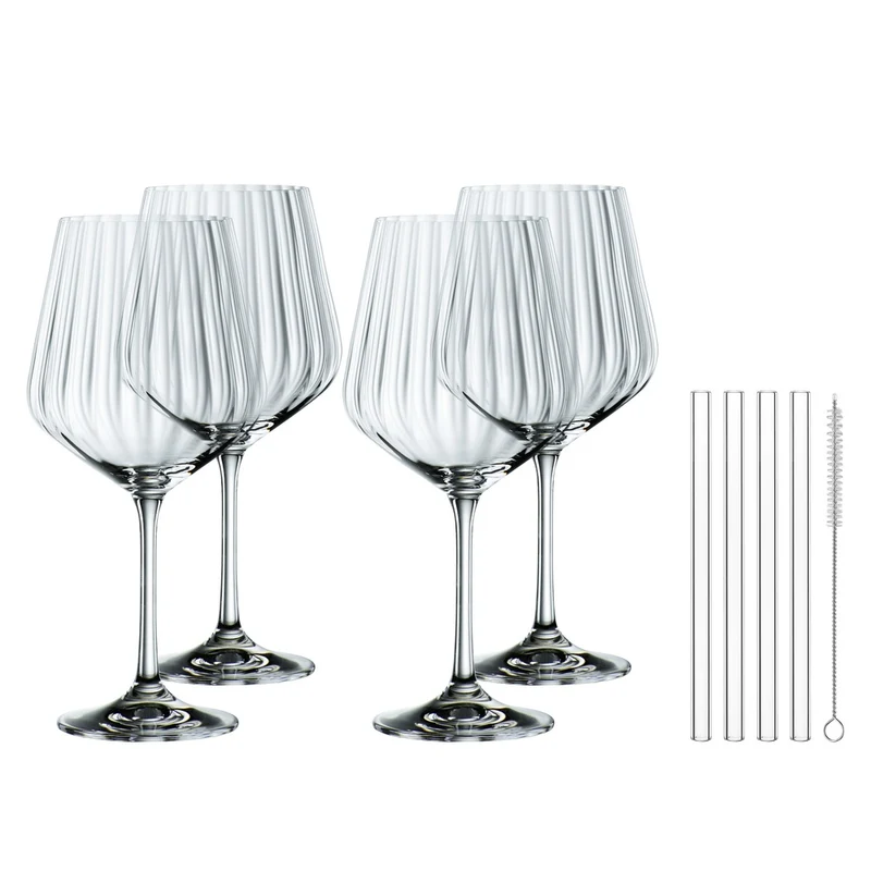 63.7 cl - Tastes Good Calice Cocktail Gin & Tonic Con Cannuccia In Vetro - Set 4 Pz