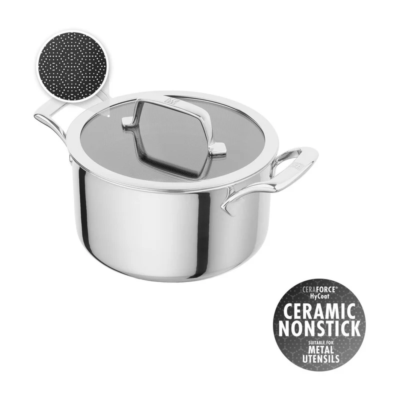 Peak Pentola Alta Antiaderente Con Coperchio In Acciaio Inox Con Rivestimento Ceraforce Hycoat
