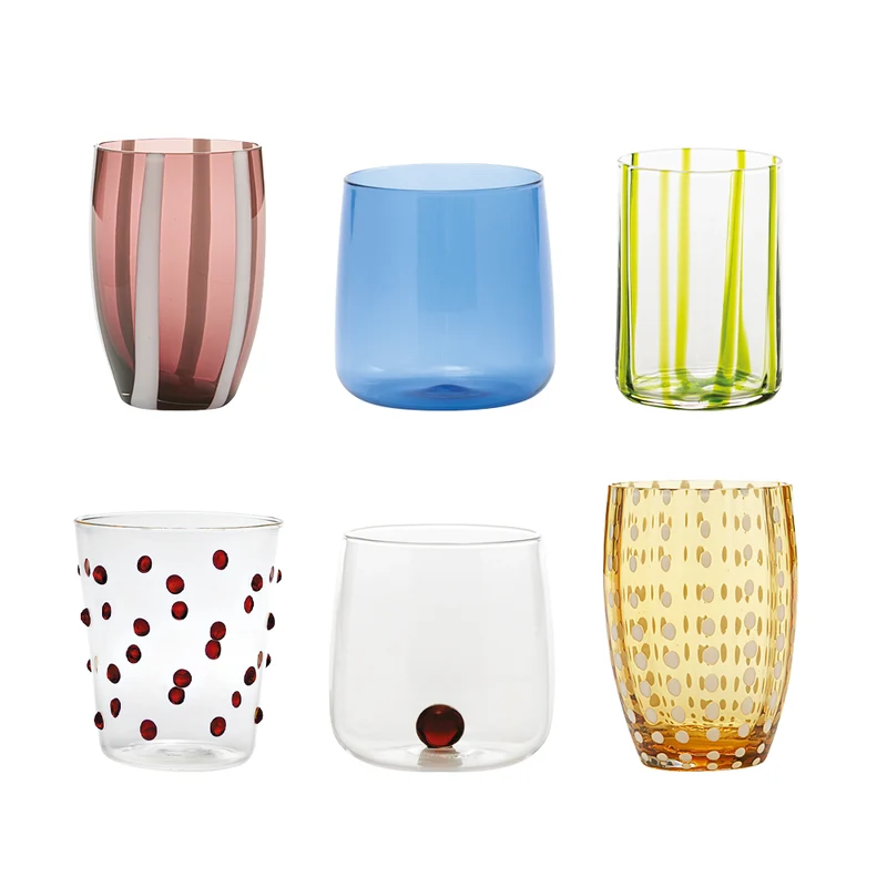 Meltin Pot Sunset Garden Bicchieri Acqua Linee e Colori Assortiti In Vetro - Set 6 Pz