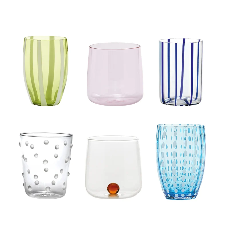 Meltin Pot Laguna Pop Bicchieri Acqua Linee e Colori Assortiti In Vetro - Set 6 Pz