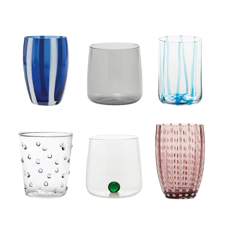 Meltin Pot Blue Terrace Bicchieri Acqua Linee e Colori Assortiti In Vetro - Set 6 Pz