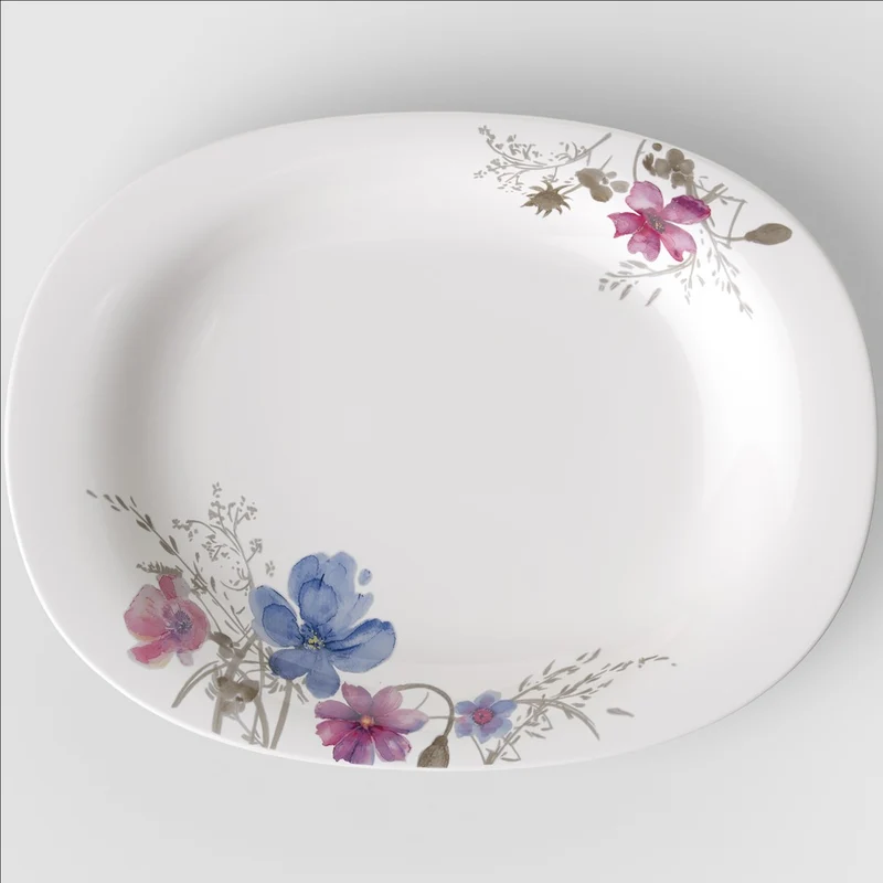 34x26 cm - Mariefleur Gris Basic Vassoio Da Portata In Porcellana Premium