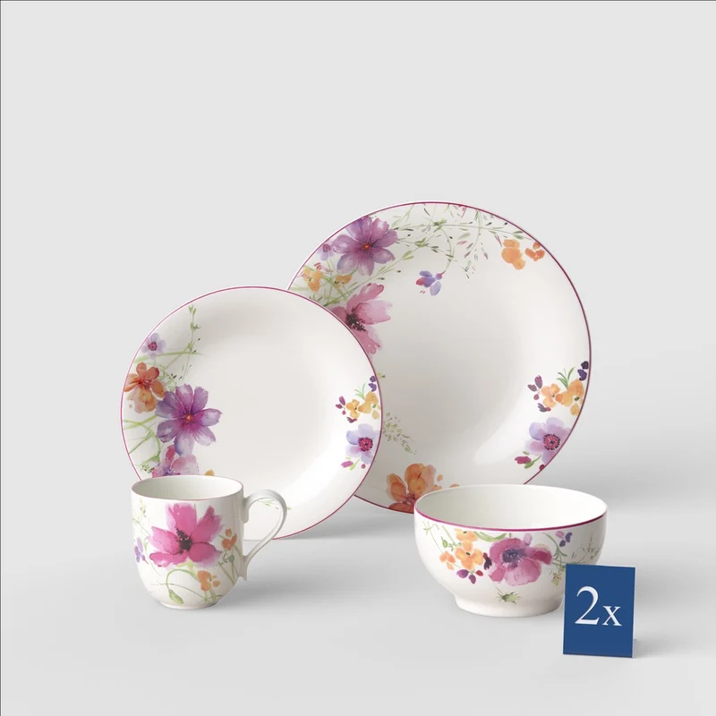 34.8x19.7 cm - Mariefleur Basic Set Colazione In Porcellana Premium