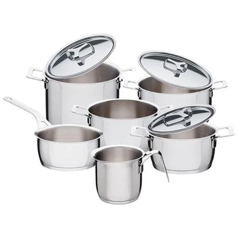 Alessi "Pots & Pans" set di pentole e coperchi 9 pezzi in acciaio lucido 18/10