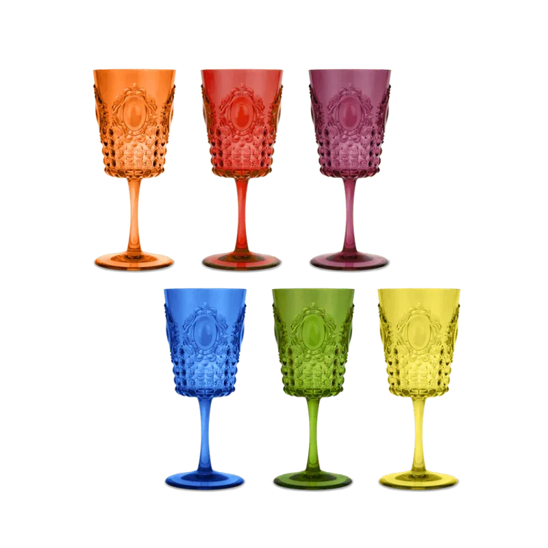 Baci Milano "Baroque & Rock" set 6 calici vino in policarbonato, colori assortiti