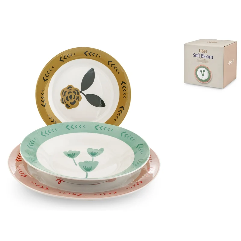 Soft Bloom Servizio Piatti In Stoneware - Set 18 Pz