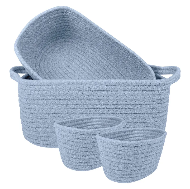 Set 4 Cestini in Corda di Cotone Tinta Unita Design Moderno ed Elegante Il Gruppone