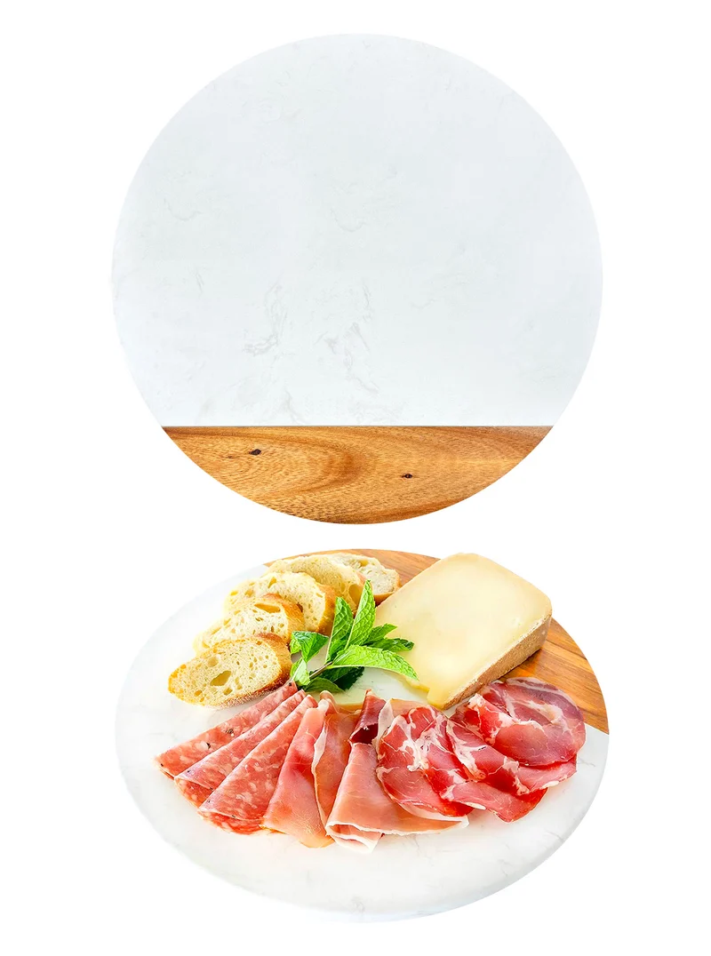 Tagliere Rotondo Ø30 cm Effetto Marmo e Legno Certificato per Alimenti Il Gruppone