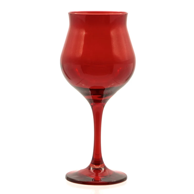 37 cl - Wavy Red Calice Vino Rosso In Vetro Colorato Set 6 Pz