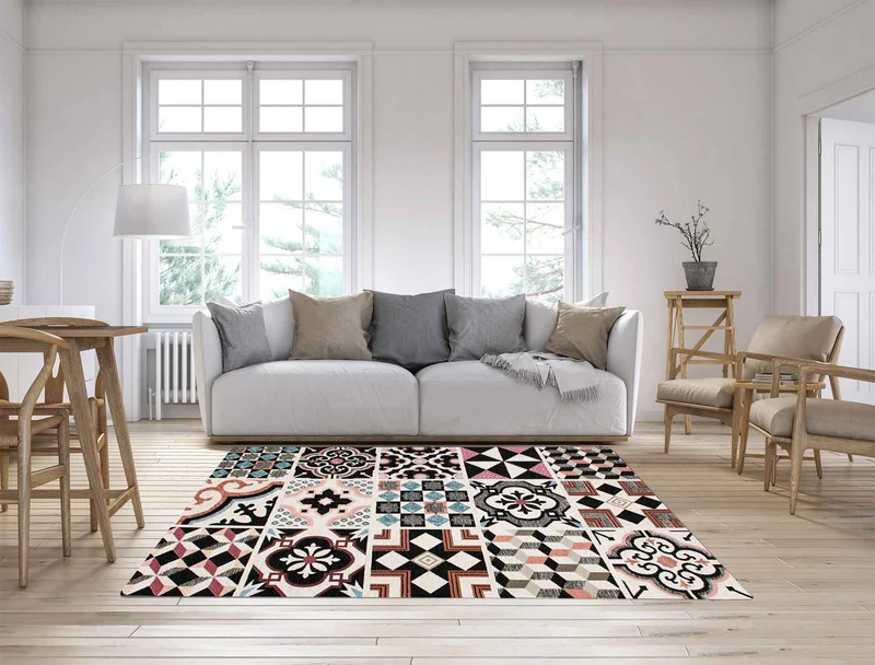 Tappeto Arredo Moderno in Ciniglia Made in italy Antiscivolo Maioliche Nero Il Gruppone