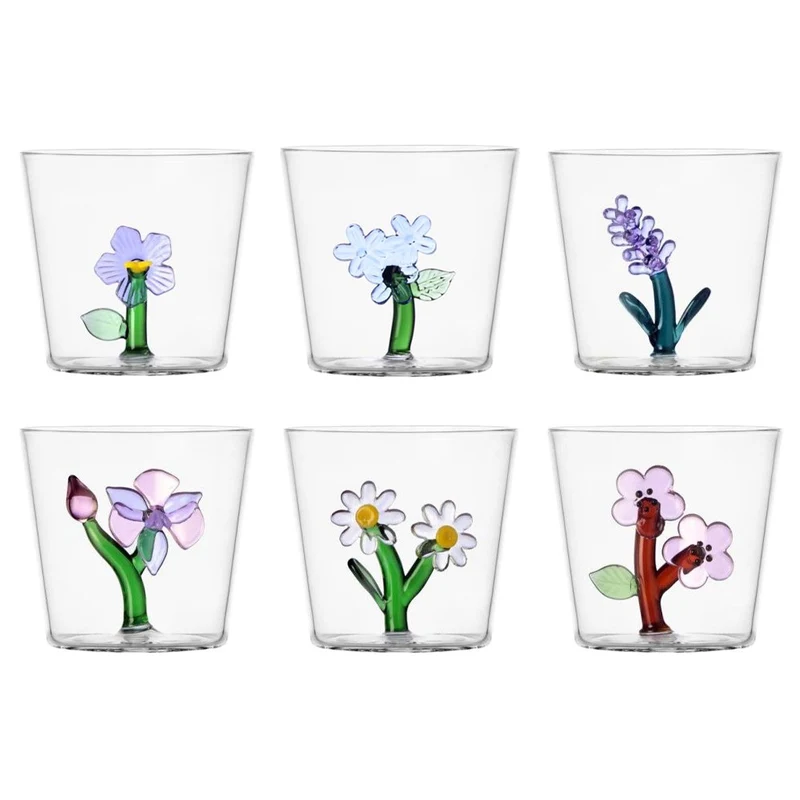 30 cl - Botanica Tumbler Bicchiere Acqua In Vetro Borosilicato - Set 6 Pz