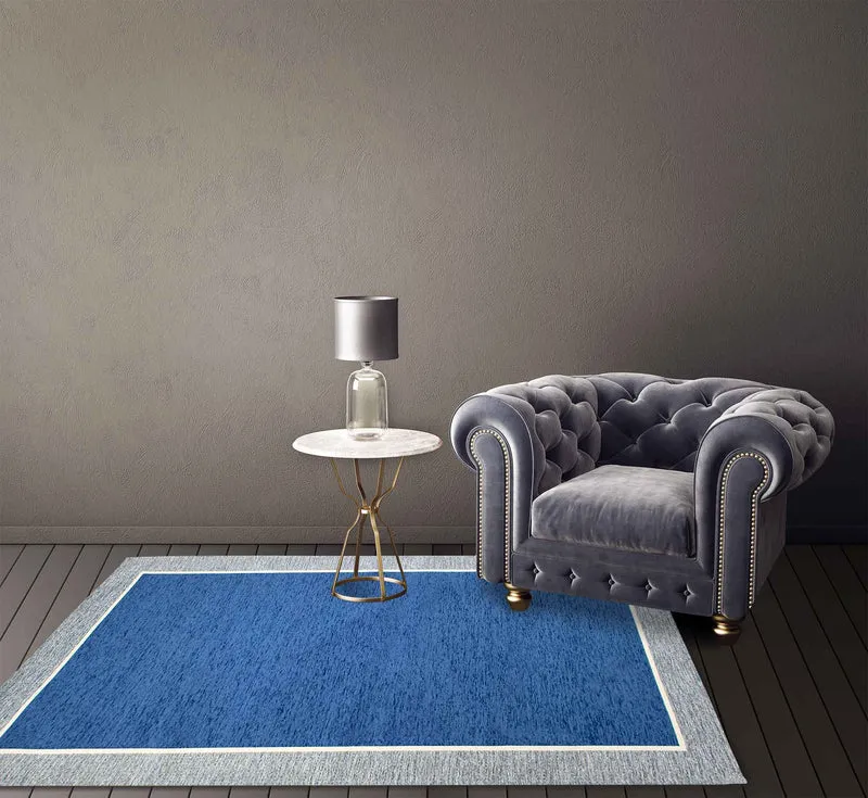 Tappeto Arredo Moderno Antiscivolo in Ciniglia Made in italy Cotone Misure Grande Roma BluMare