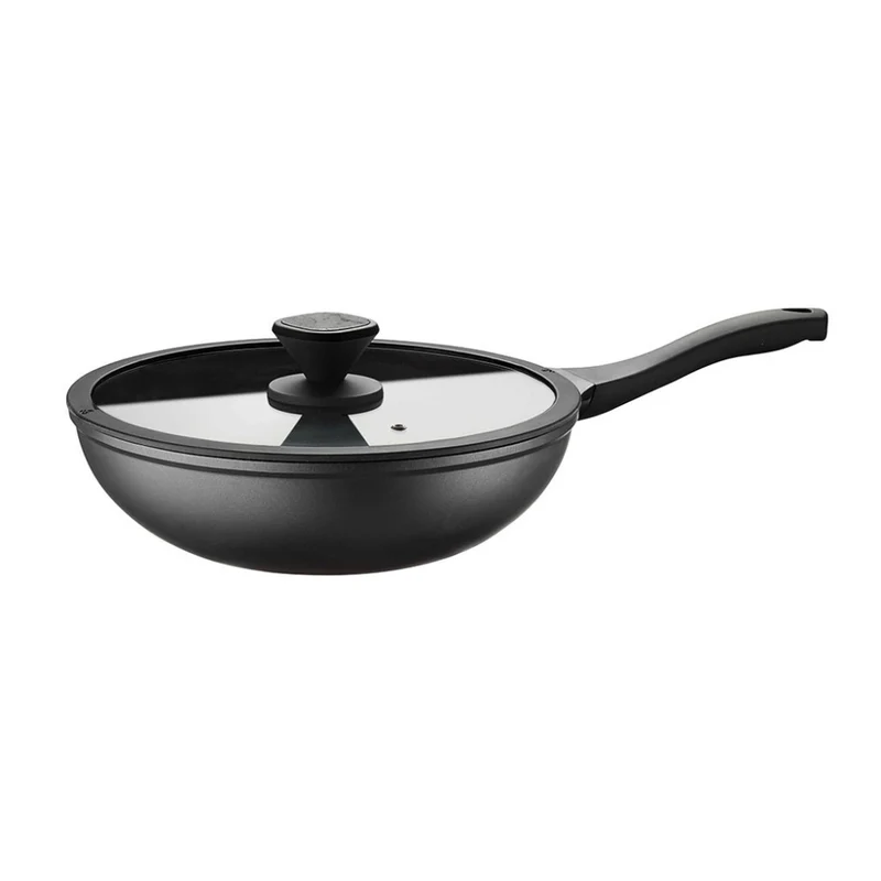 30 cm - Pro Wok Con Coperchio In Alluminio Antiaderente