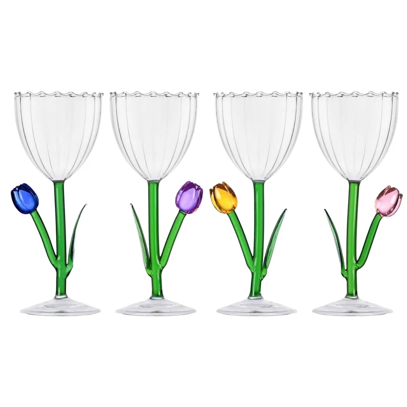 28 cl - Botanica Tulipano Calice Multiuso Effetto Ottico In Vetro Borosilicato - Set 4 Pz