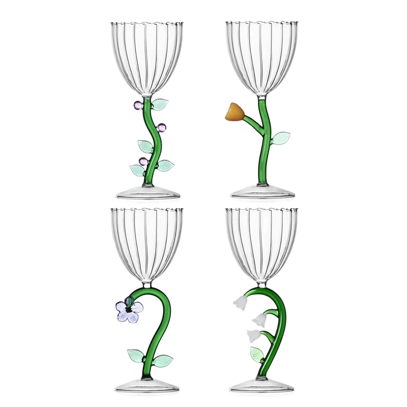 28 cl - Botanica Fiore Calice Multiuso Effetto Ottico In Vetro Borosilicato - Set 4 Pz