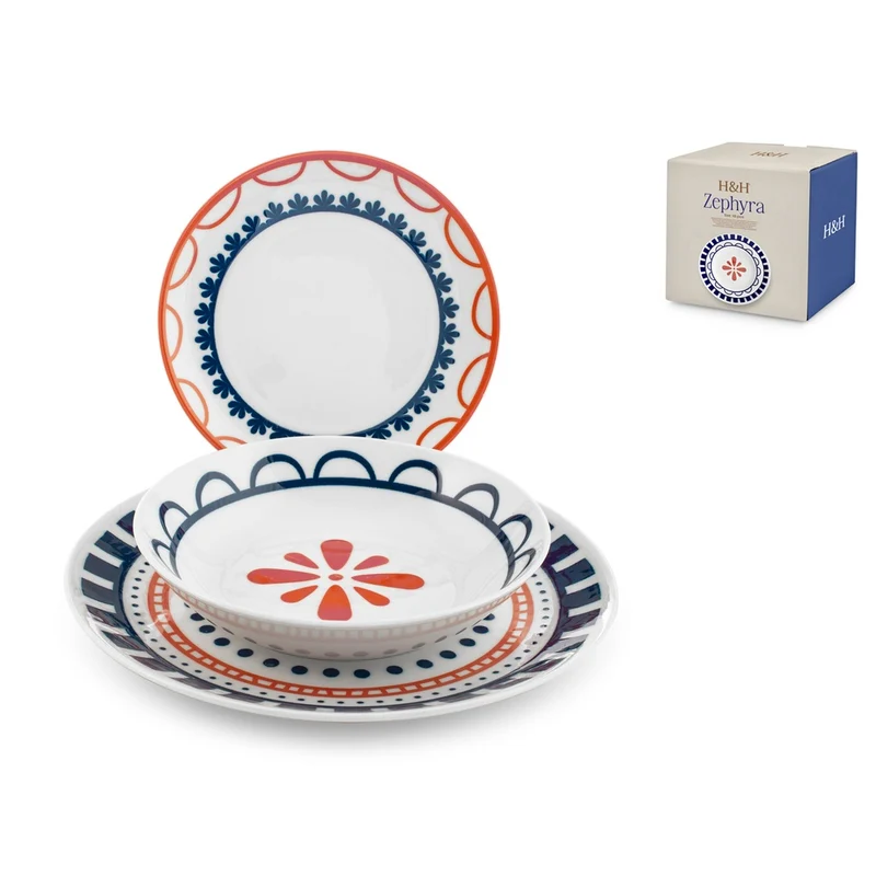 Zephyra Servizio Piatti In Porcellana - Set 18 Pz