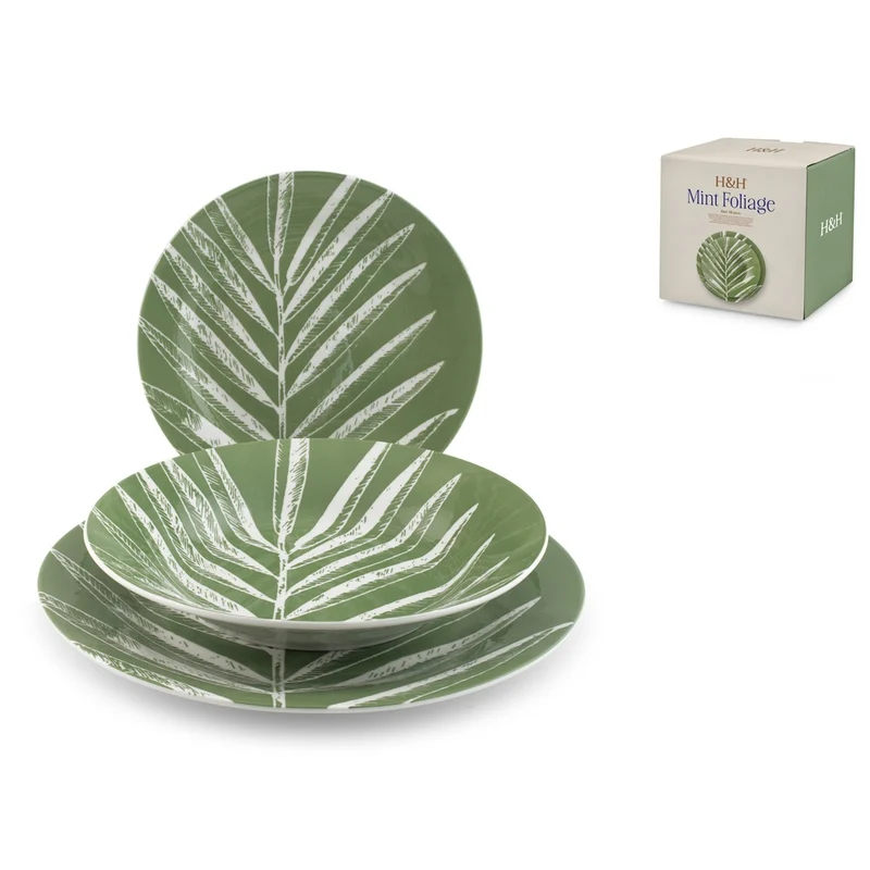 Mint Foliage Servizio Piatti In Porcellana - Set 18 Pz