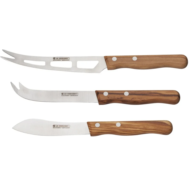 Set Coltelli Formaggio In Acciaio Inox Con Manico In Legno In Acciaio Damasco Set 3 Pz