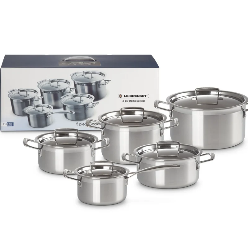 Set Casseruole e Padelle 3-Ply In Acciaio Inox Set 5 Pz