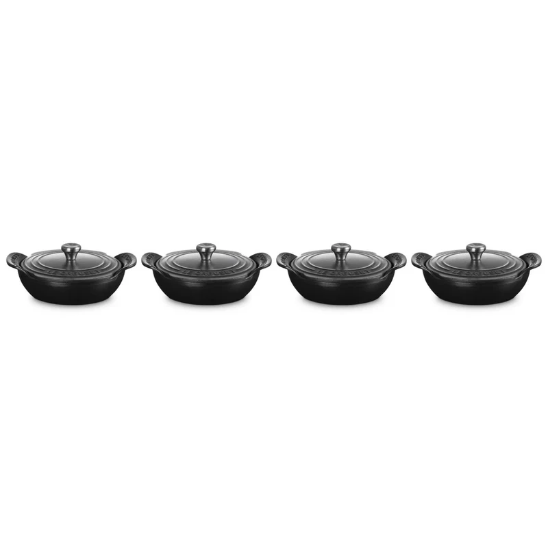 13 cm - Gourmand Mini Tegame Con Coperchio In Ghisa Vetrificata Set 4 Pz