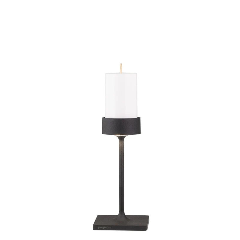 8.7 x H.25.6 cm - Perpetua Mini Lampada Da Tavolo Dimmerabile In Alluminio