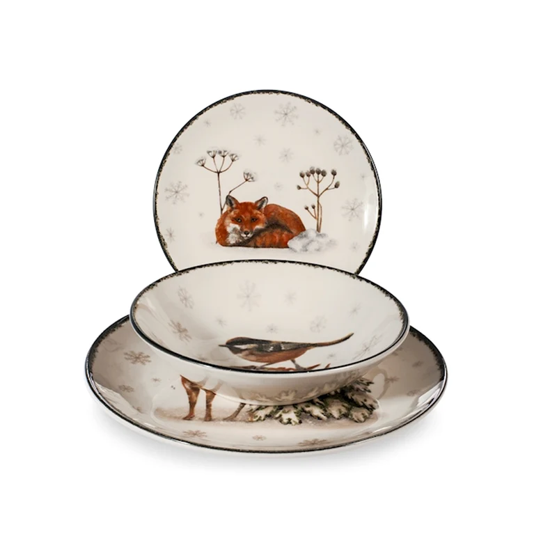 Coupe Wild Spirits Servizio Piatti Con Decoro Natalizio In Stoneware Set 18 Pz