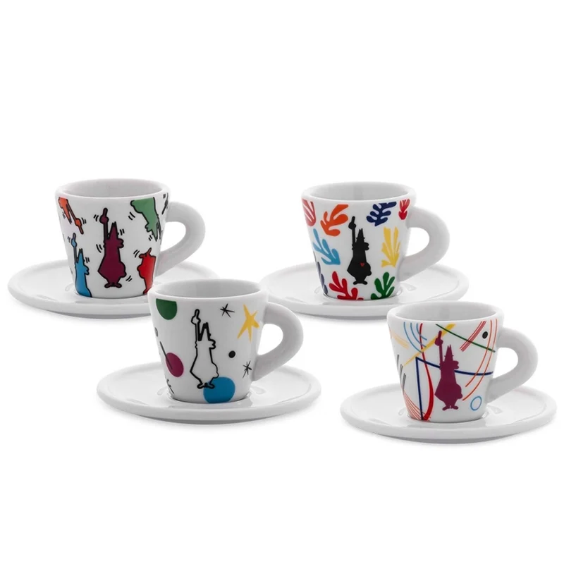 9 cl - Arte Tazzina Espresso Con Piattino In Porcellana Set 4 Pz