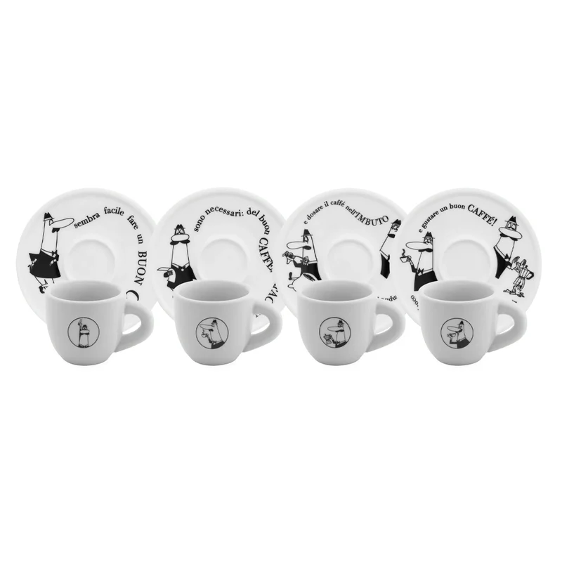 8 cl - Carosello Tazzina Espresso Con Piattino In Porcellana Set 4 Pz