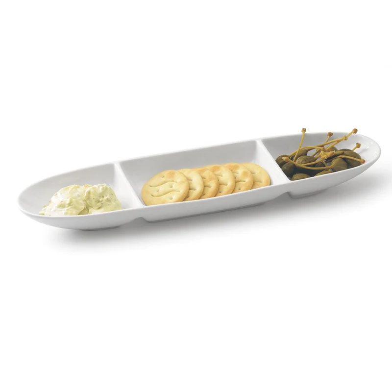36 x 9 cm - Party Antipastiera 3 Scomparti In Porcellana Set 6 Pz
