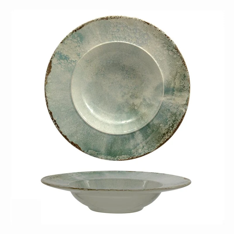 17 cm - Matcha Piatto Fondo Pasta Bowl Decorato In Gres porcellanato Set 4 Pz