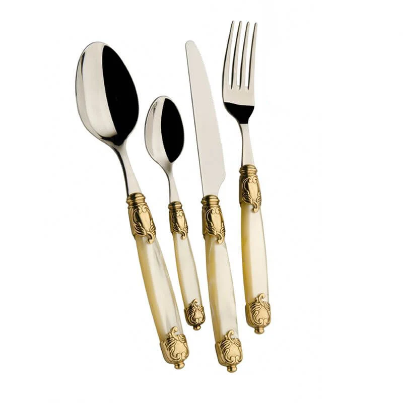 Rococò Servizio Posate Ghiera Dorata Acciaio Inox - Set 24 Pz
