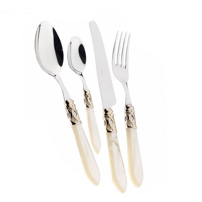Aladdin Servizio Posate Ghiera Dorata Acciaio Inox e Acrilico - Set 24 Pz