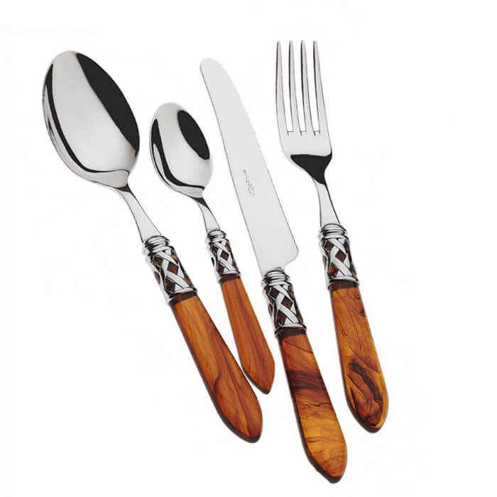 Aladdin Servizio Posate Ghiera Cromata Acciaio Inox e Acrilico - Set 24 Pz