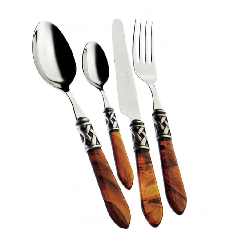 Aladdin Servizio Posate Ghiera Argentata Acciaio Inox e Acrilico - Set 24 Pz