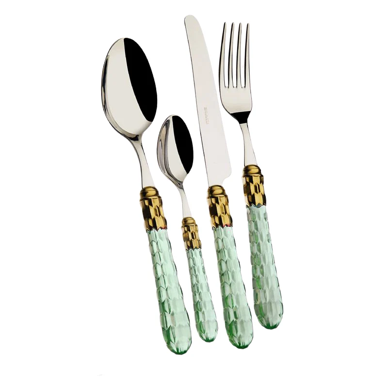Cristallo Servizio Posate Ghiera Dorata Acciaio Inox - Set 24 Pz