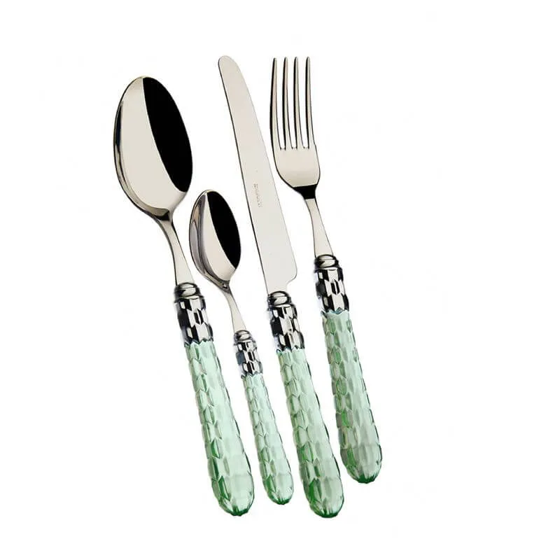Cristallo Servizio Posate Ghiera Cromata Acciaio Inox - Set 24 Pz