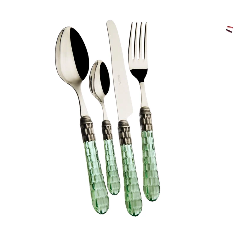 Cristallo Servizio Posate Ghiera Argentata Acciaio Inox - Set 24 Pz
