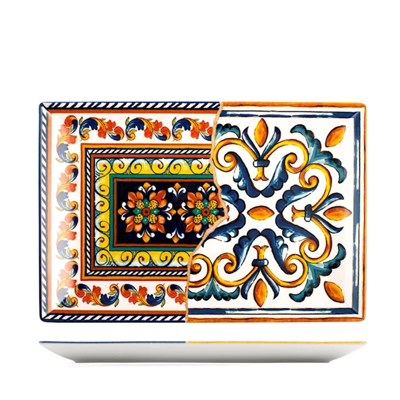 30x20 cm - Positano Piatto Piano Rettangolare In Stoneware Set 6 Pz