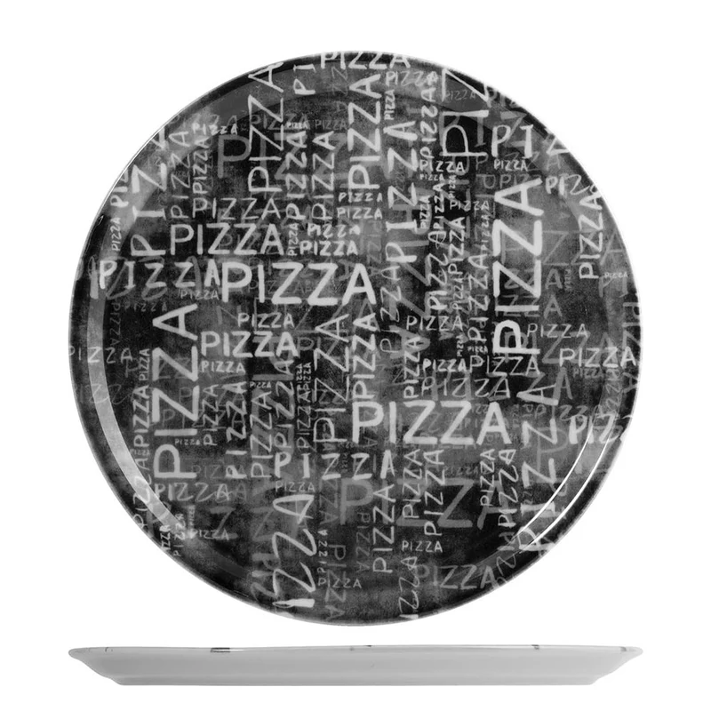 33 cm - Pizzaitalic Black & White Piatto Pizza In Porcellana Set 6 Pz