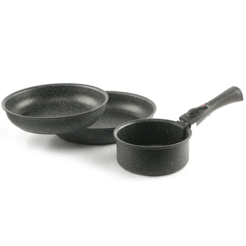 Bolzano Set Padelle Antiaderente In Alluminio Con Manico Removibile - Set 4 Pz