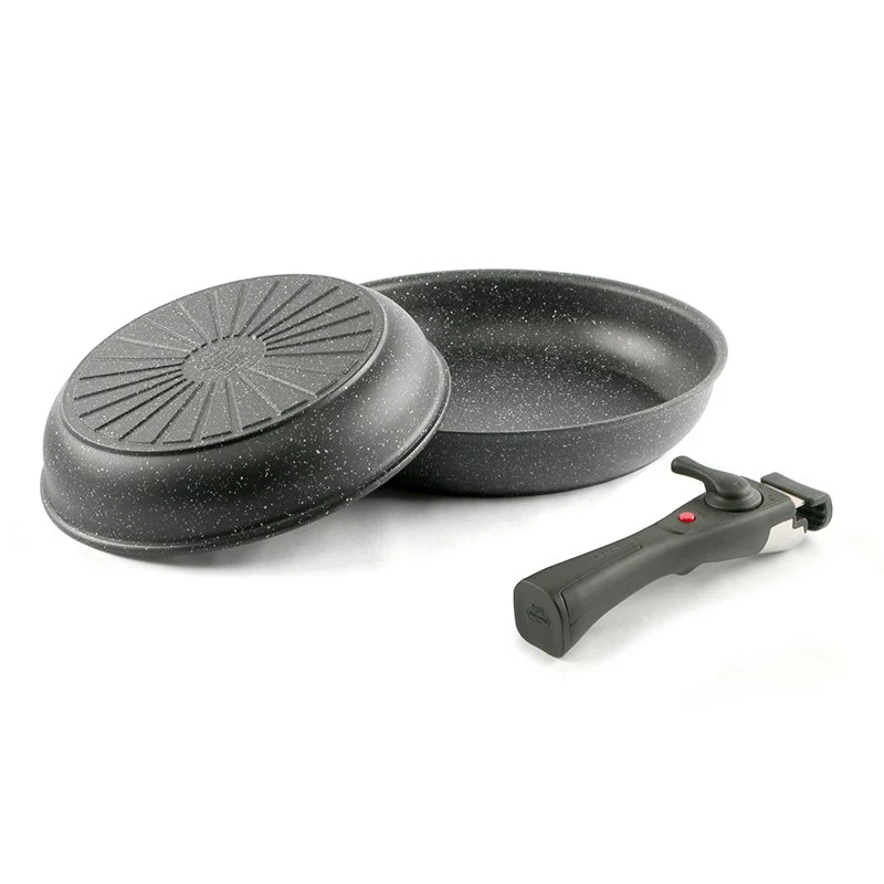 Bolzano Set Padelle Antiaderente In Alluminio Con Manico Removibile - Set 3 Pz