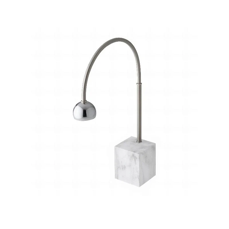 Leonardo Aside Lampada Da Tavolo In Acciaio Con Base Effetto Marmo Bianco