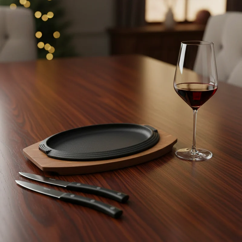 Set Coltello Angus + Piatto in Ghisa + Calice Vino Rosso