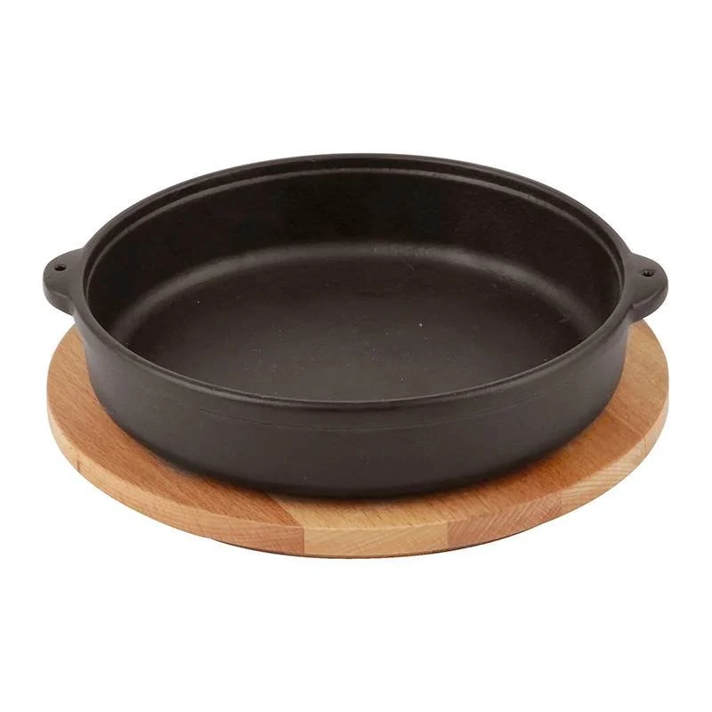 Casseruola Rotonda In Ghisa Con Supporto In Legno