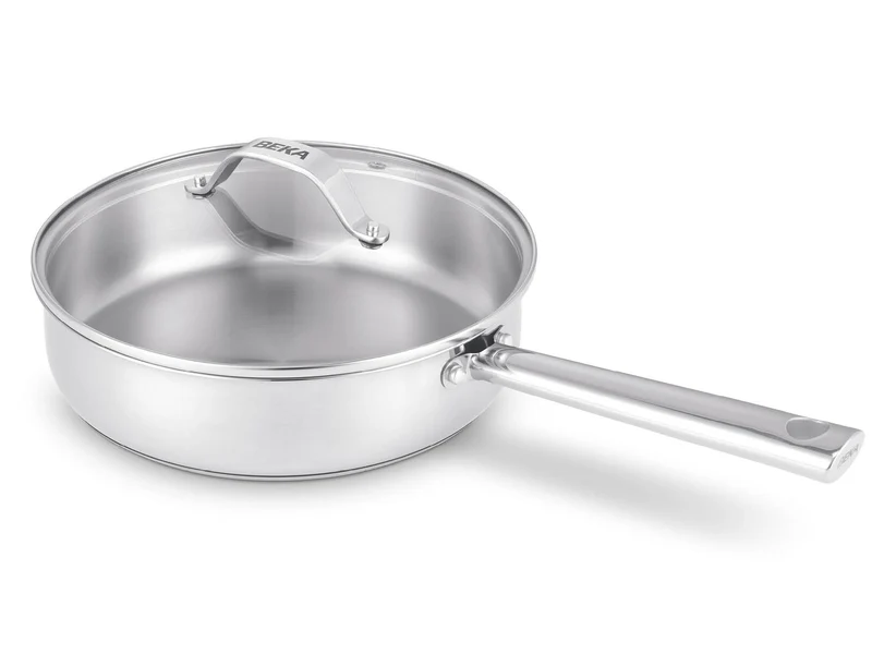 BEKA Schmorpfanne CICLA 24 cm aus recyceltem Edelstahl Pfanne hoch mit Glasdeckel